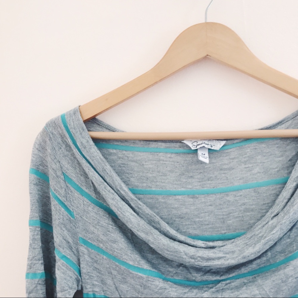 NWOT Striped Jersey Cowl Neck Dress in Gray | Size M